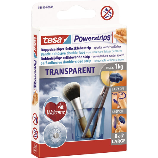 tesa® Klebepad Powerstrips® transparent Large 20 x 50 mm (B x L) transparent 8 St./Pack.