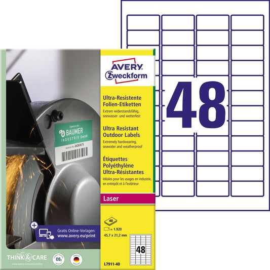 Avery Zweckform Folienetikett 45,7 x 21,2 mm (B x H) weiß 1.920 Etik./Pack.