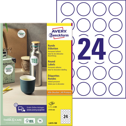 Avery Zweckform Universaletikett 40mm Papier weiß 2.400 Etik./Pack.