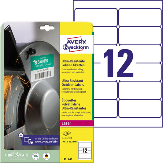 Avery Zweckform Folienetikett 99,1 x 42,3 mm (B x H) weiß 120 Etik./Pack.