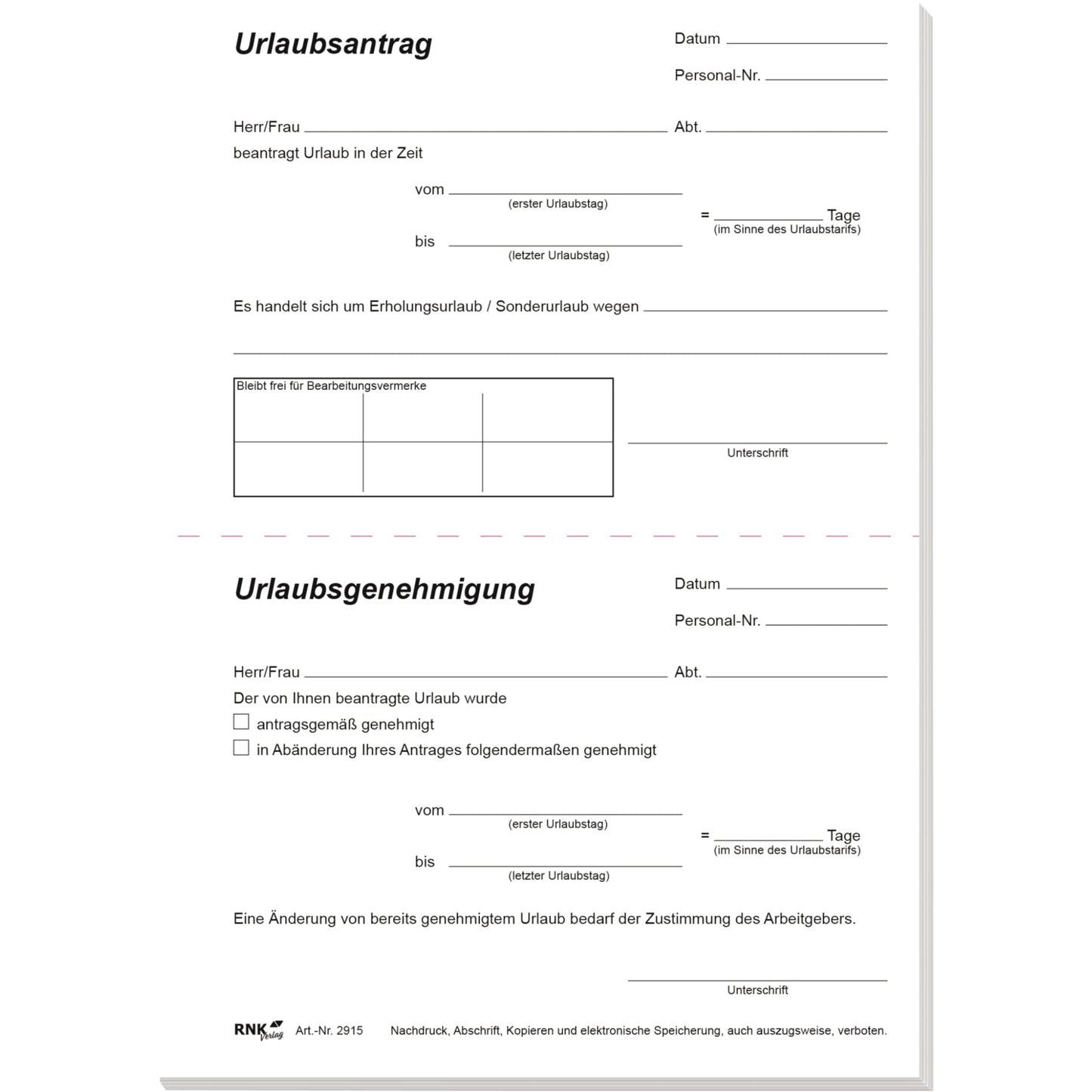 RNK Verlag Urlaubsantrag DIN A5 nicht selbstdurchschreibend 50 Bl.