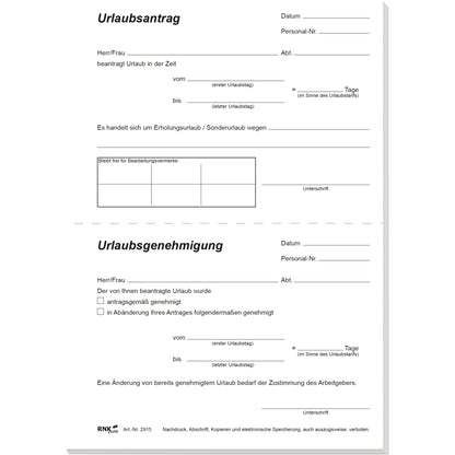 RNK Verlag Urlaubsantrag DIN A5 nicht selbstdurchschreibend 50 Bl.