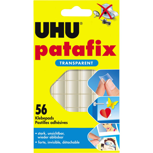 UHU® Klebepad patafix TRANSPARENT Glasflächen, transparente Objekte 12 x 12 mm (B x L) transparent 56 St./Pack.