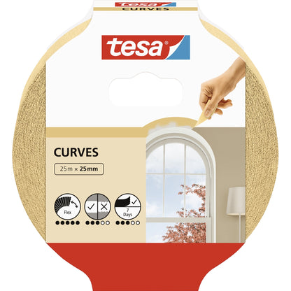 tesa® Kreppband KURVEN Innenbereich 25 mm x 25 m (B x L) Naturkautschuk beige
