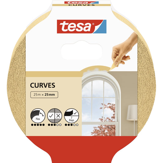 tesa® Kreppband KURVEN Innenbereich 25 mm x 25 m (B x L) Naturkautschuk beige