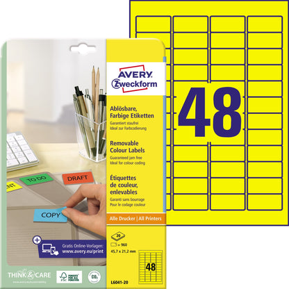 Avery Zweckform Universaletikett 45,7 x 21,2 mm (B x H) wieder ablösbar Papier gelb 960 Etik./Pack.