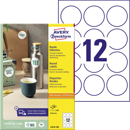 Avery Zweckform Universaletikett 60mm Papier weiß 1.200 Etik./Pack.