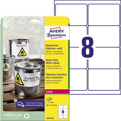 Avery Zweckform Folienetikett 99,1 x 67,6 mm (B x H) weiß 160 Etik./Pack.