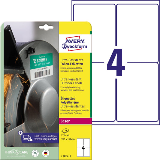 Avery Zweckform Folienetikett 99,1 x 139 mm (B x H) weiß 40 Etik./Pack.