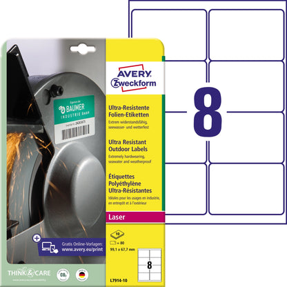 Avery Zweckform Folienetikett 99,1 x 67,7 mm (B x H) weiß 80 Etik./Pack.