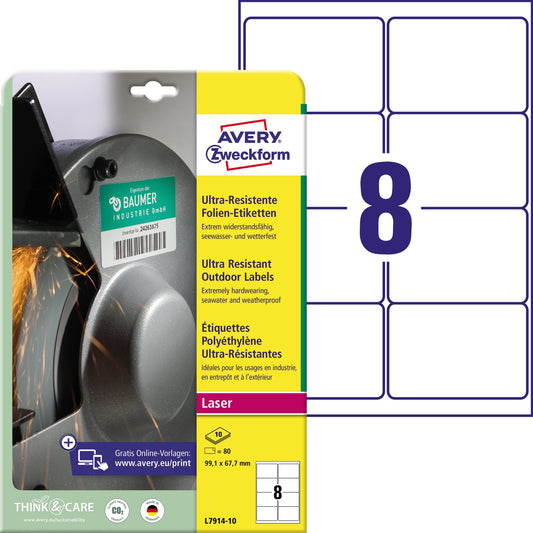 Avery Zweckform Folienetikett 99,1 x 67,7 mm (B x H) weiß 80 Etik./Pack.