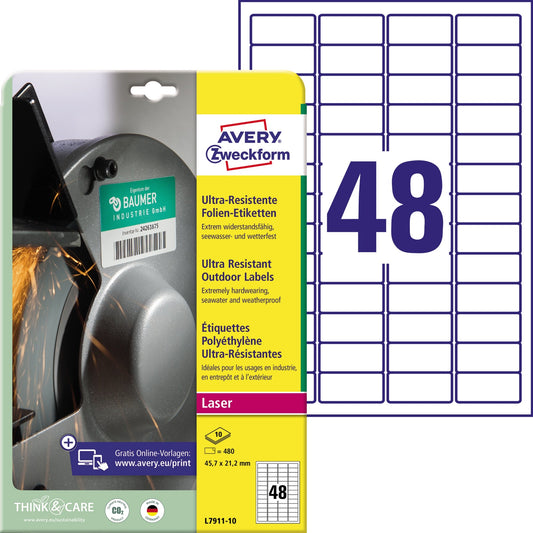 Avery Zweckform Folienetikett 45,7 x 21,2 mm (B x H) weiß 480 Etik./Pack.