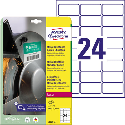 Avery Zweckform Folienetikett 63,5 x 33,9 mm (B x H) weiß 240 Etik./Pack.