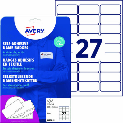 Avery Zweckform Namensetikett 63,5 x 29,6 mm (B x H) Acetatseide weiß 540 Etik./Pack.