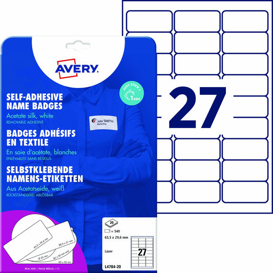 Avery Zweckform Namensetikett 63,5 x 29,6 mm (B x H) Acetatseide weiß 540 Etik./Pack.