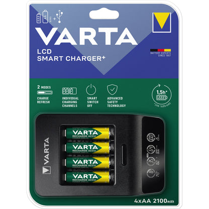 Varta Akkuladegerät Smart Charger+ 4 x AA Akkus (2.100 mAh) AAA/Micro, AA/Mignon 1,5h 100-240V