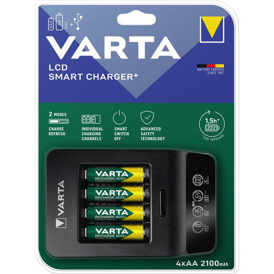 Varta Akkuladegerät Smart Charger+ 4 x AA Akkus (2.100 mAh) AAA/Micro, AA/Mignon 1,5h 100-240V