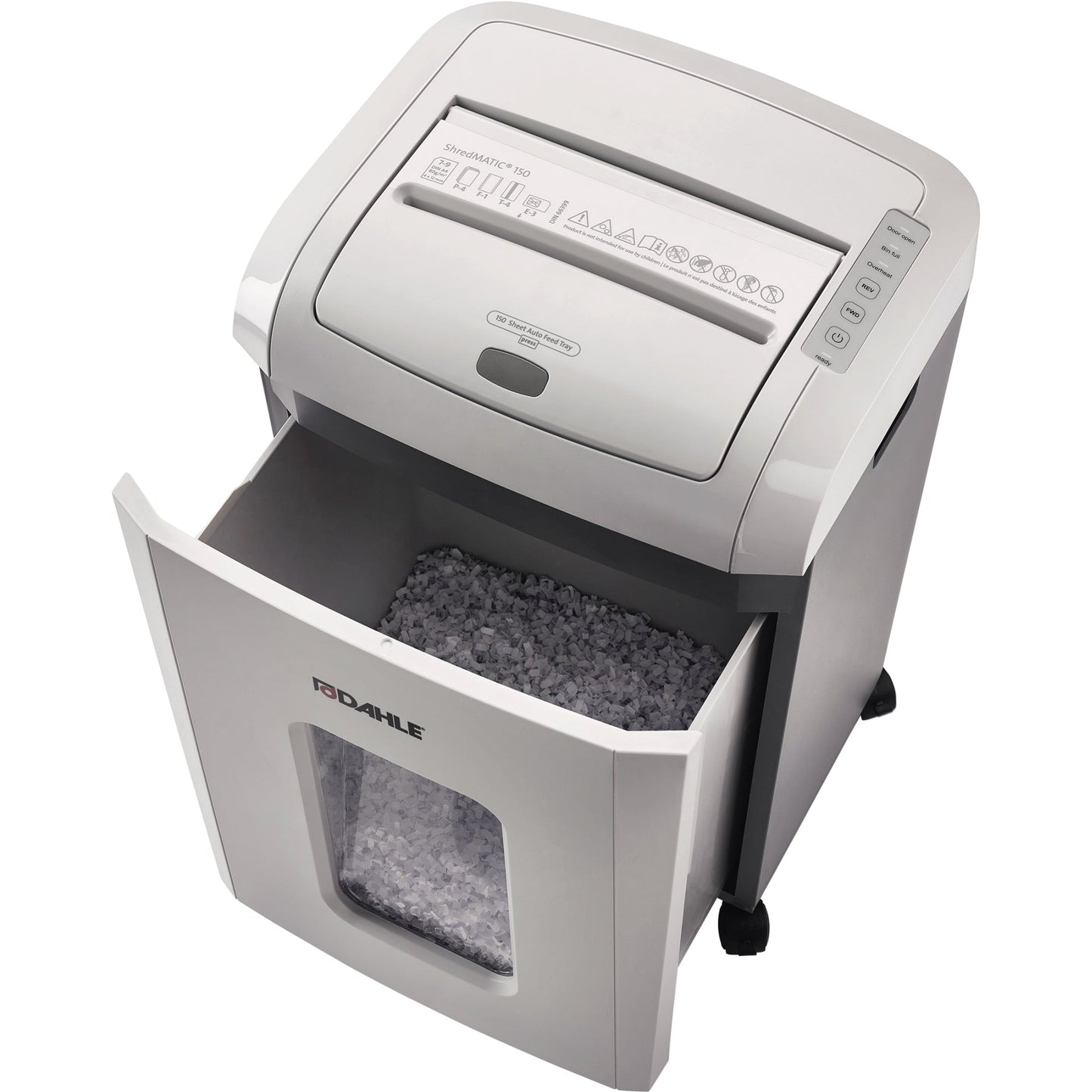 DAHLE Aktenvernichter ShredMATIC® 150 P-4 Papier, Heftklammern, Büroklammern, Kreditkarten Partikelschnitt telegrau/staubgrau