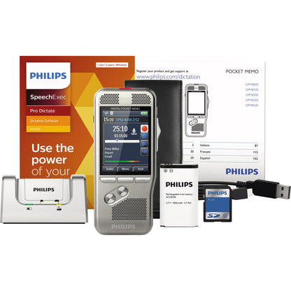 Philips Diktiergerät Digital Pocket Memo DPM 8000 5,3 x 12,3 x 1,5 cm (B x H x T) 2.800 (SP), 1.400 (QP), 200 (MP3), 108 (PCM Voice), 52 (PCM Stereo)h