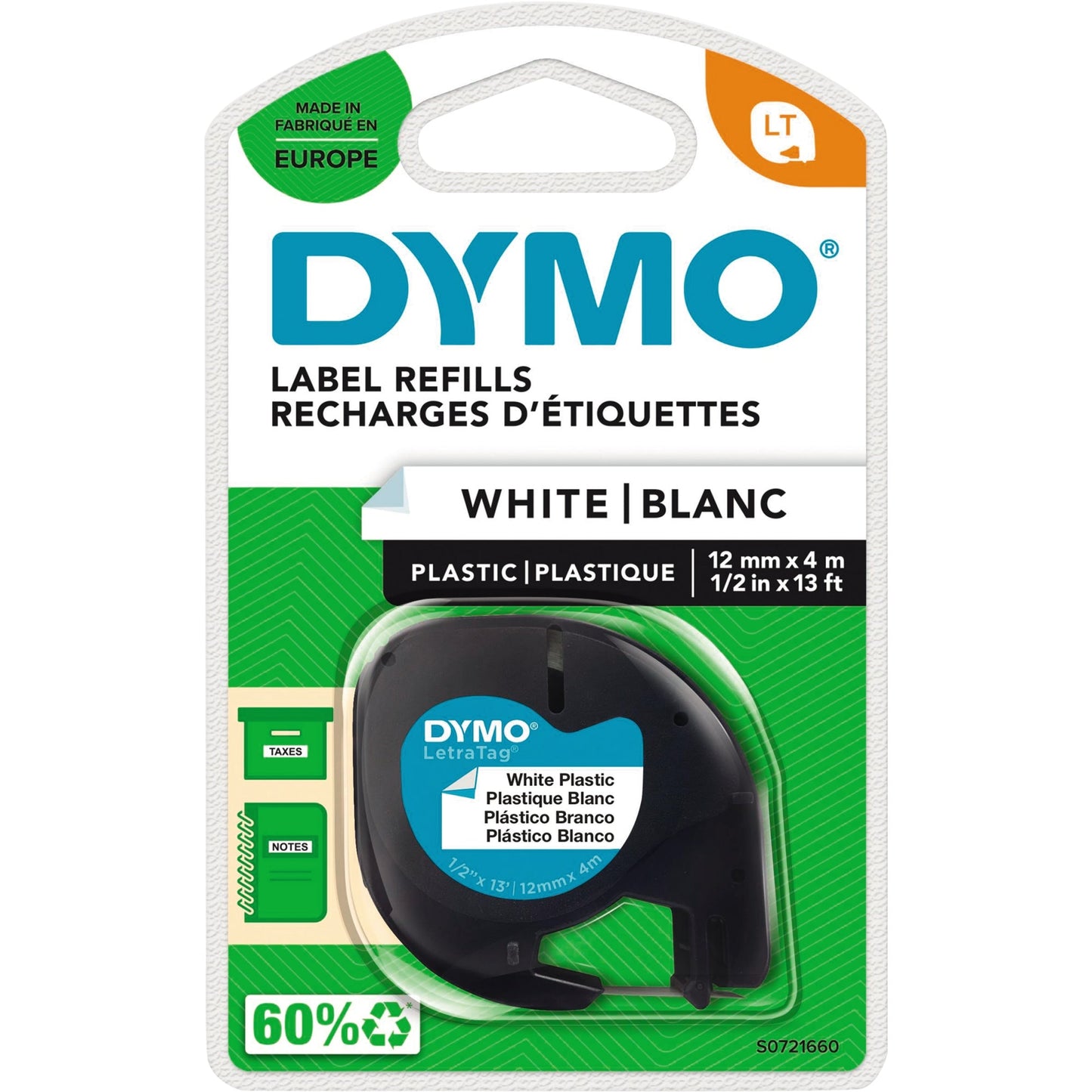 DYMO® Schriftbandkassette 12 mm x 4 m (B x L) weiß schwarz