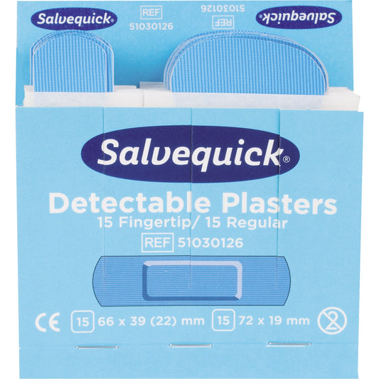 Salvequick Nachfüllset Pflasterspender detektierbar Refill 51030126 Salvequick Pflasterspender Blue Detectable 1009072 15 St. 39 x 66 cm, 15 St. 19 x 72 cm 30 St./Pack.