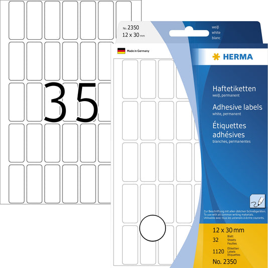 HERMA Universaletikett 12 x 30 mm (B x H) nicht wieder ablösbar Papier weiß 1.120 Etik./Pack.