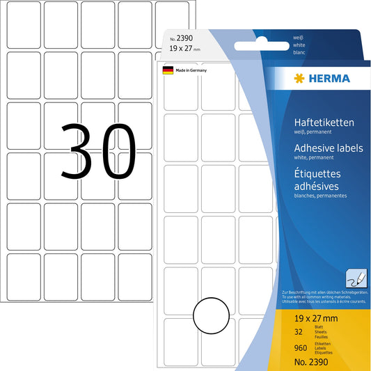 HERMA Universaletikett 19 x 27 mm (B x H) nicht wieder ablösbar Papier weiß 960 Etik./Pack.