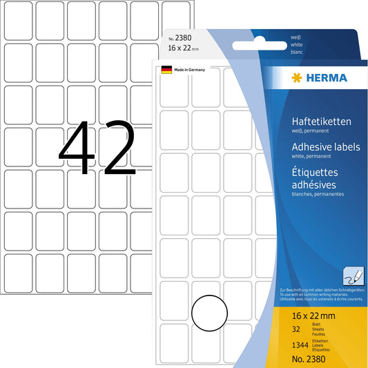 HERMA Universaletikett 16 x 22 mm (B x H) nicht wieder ablösbar Papier weiß 1.344 Etik./Pack.