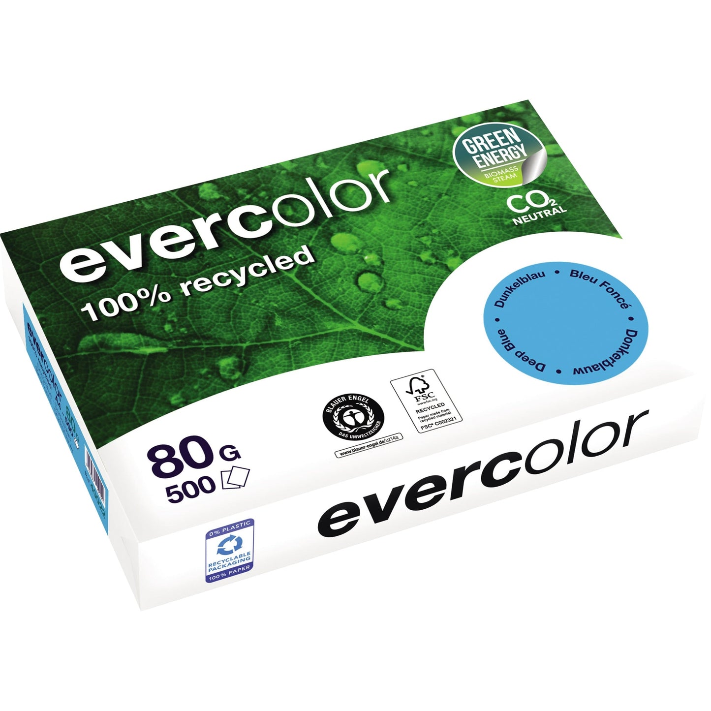Clairefontaine Kopierpapier evercolor DIN A4 80g/m² 100 % Altpapier dunkelblau 500 Bl./Pack.