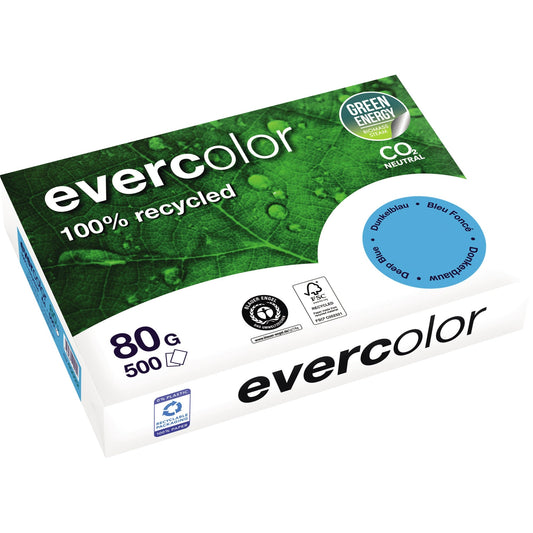 Clairefontaine Kopierpapier evercolor DIN A4 80g/m² 100 % Altpapier dunkelblau 500 Bl./Pack.