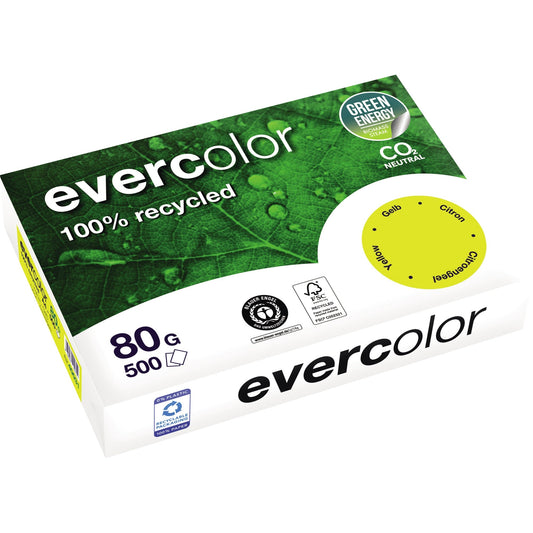 Clairefontaine Kopierpapier evercolor DIN A4 80g/m² 100 % Altpapier gelb 500 Bl./Pack.