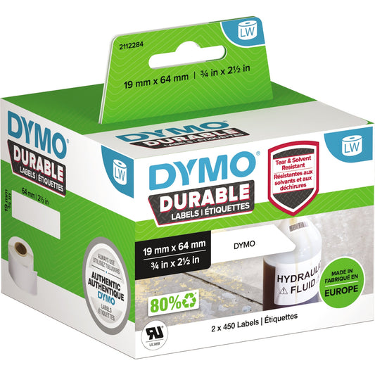 DYMO® Hochleistungsetikett Original LW 19 x 64 mm (B x H) Polypropylen weiß 450 Etik./Rl. 2 x 450 Etik./Pack.