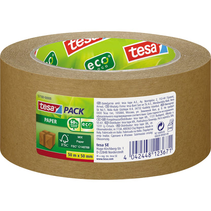 tesa® Packband tesapack® Paper 50 mm x 50 m (B x L) Synthesekautschuk braun