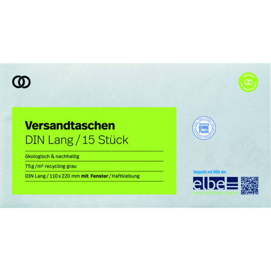 Soennecken Briefumschlag oeco DIN lang 220 x 110 mm (B x H) mit Haftklebung mit Fenster 75g/m² grau 15 St./Pack.