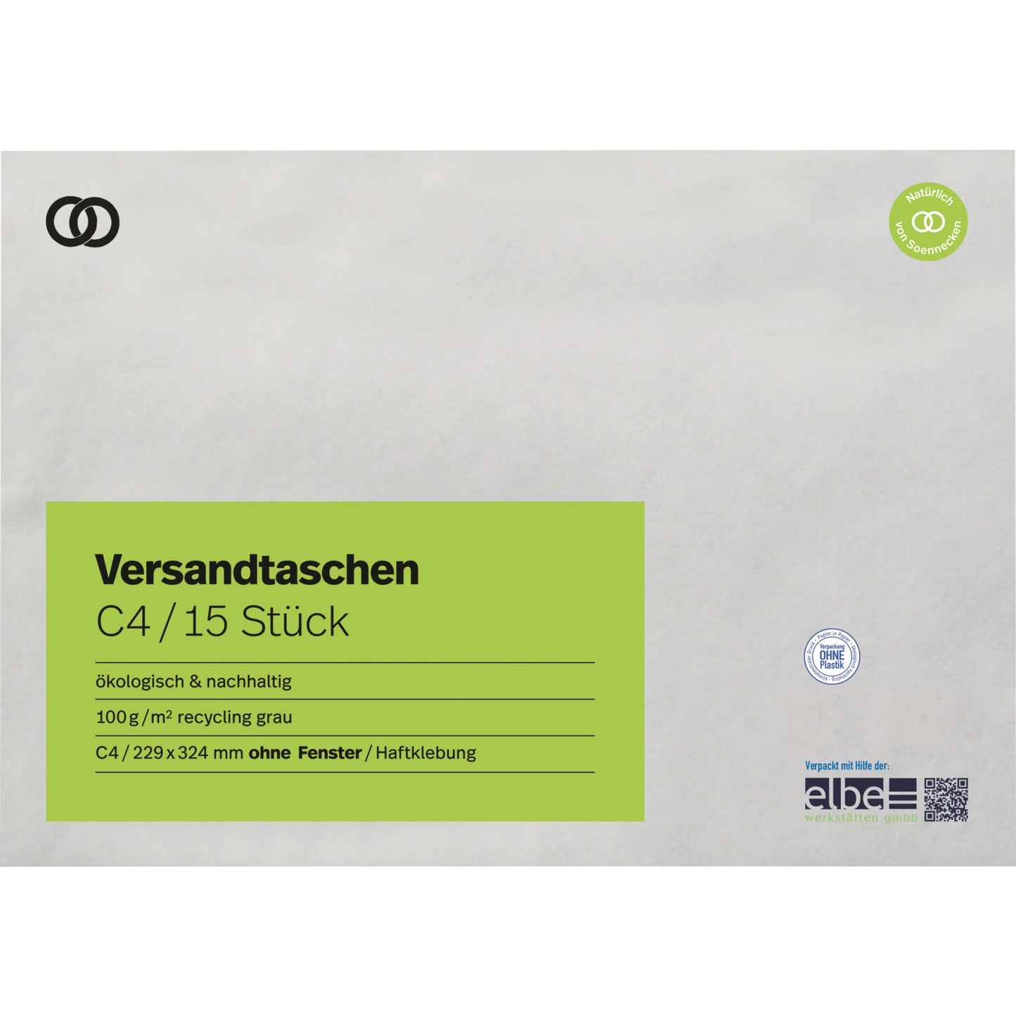Soennecken Versandtasche oeco DIN C4 mit Haftklebung ohne Fenster 100g/m² grau 15 St./Pack.