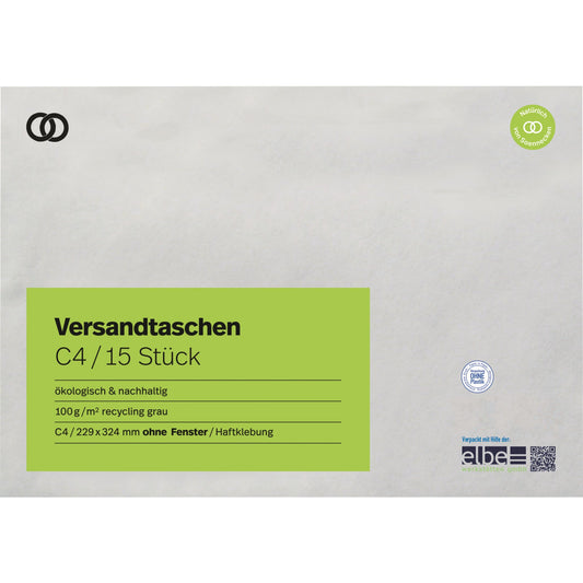 Soennecken Versandtasche oeco DIN C4 mit Haftklebung ohne Fenster 100g/m² grau 15 St./Pack.