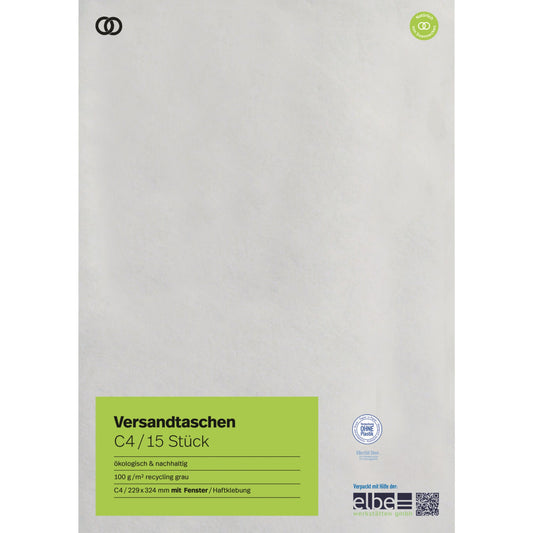 Soennecken Versandtasche oeco DIN C4 mit Haftklebung mit Fenster 100g/m² grau 15 St./Pack.