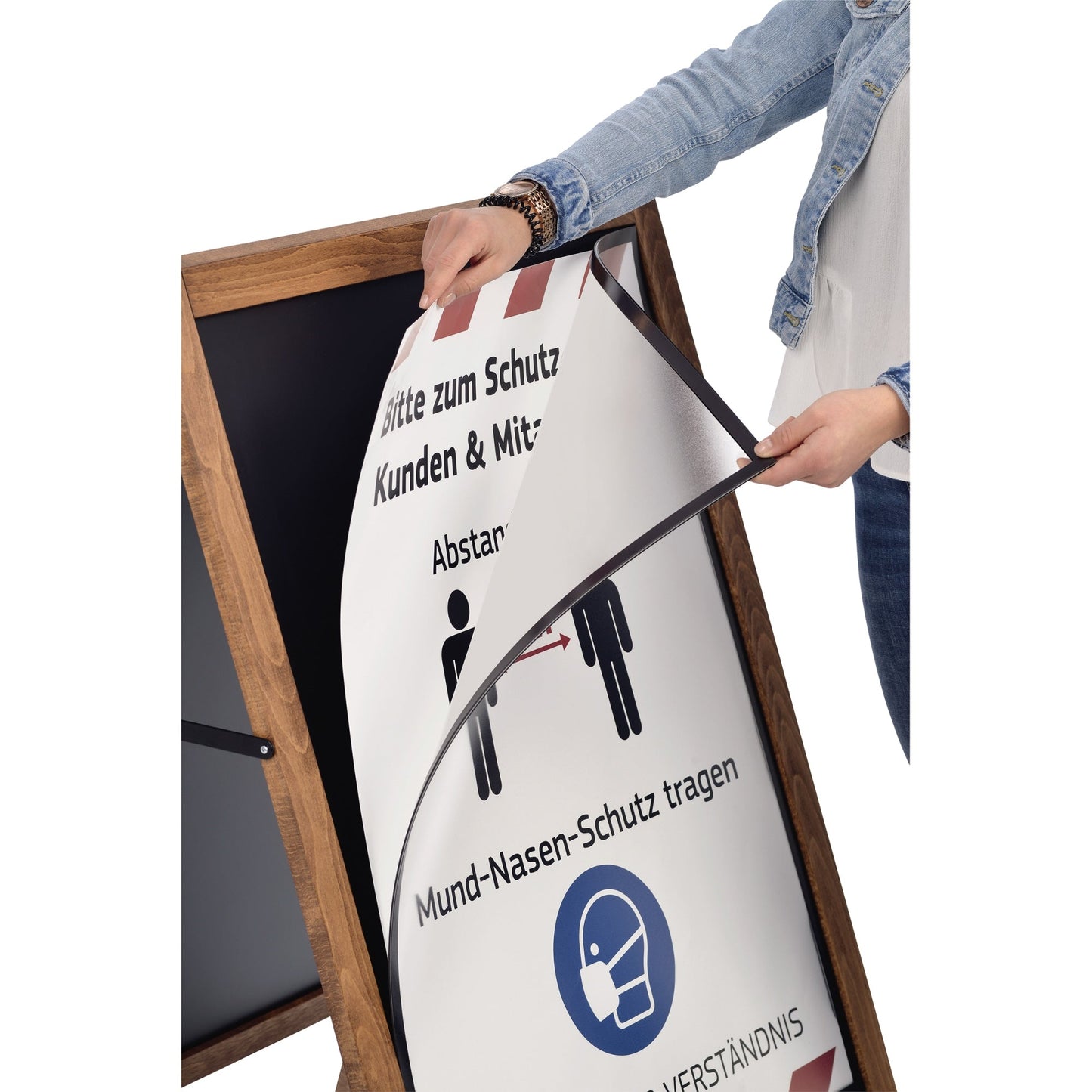 magnetoplan® Kundenstopper Multi 70,4 x 115 x 75 cm (B x H x T) DIN A1 Buchenholz braun