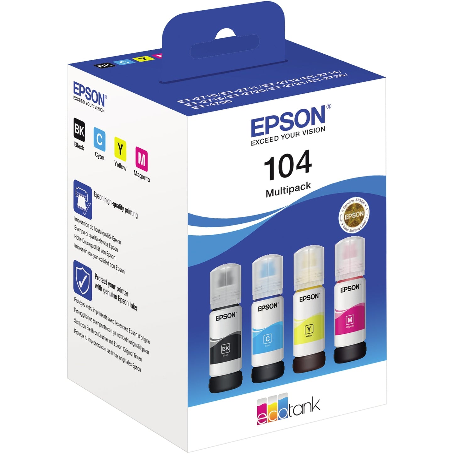 Epson Nachfülltinte Tintenstrahldrucker 104 ca. 4.500 Seiten schwarz, ca. 7.500 Seiten farbig schwarz, mehrfarbig 4 x 70ml 4 St./Pack.