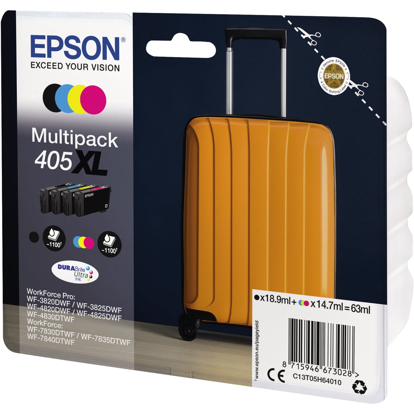 Epson Tintenpatrone Originalzubehör 405XL ca. 4 x 1.100 Seiten schwarz, mehrfarbig 4 St./Pack.