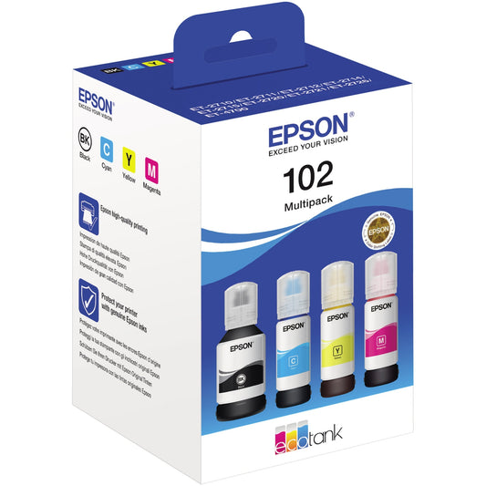 Epson Nachfülltinte Tintenstrahldrucker 102 ca. 7.500 Seiten schwarz, ca. 3 x 6.000 Seiten farbig schwarz, mehrfarbig 4 St./Pack.