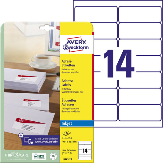 Avery Zweckform Adressetikett 99,1 x 38,1 mm (B x H) Papier weiß 350 Etik./Pack.