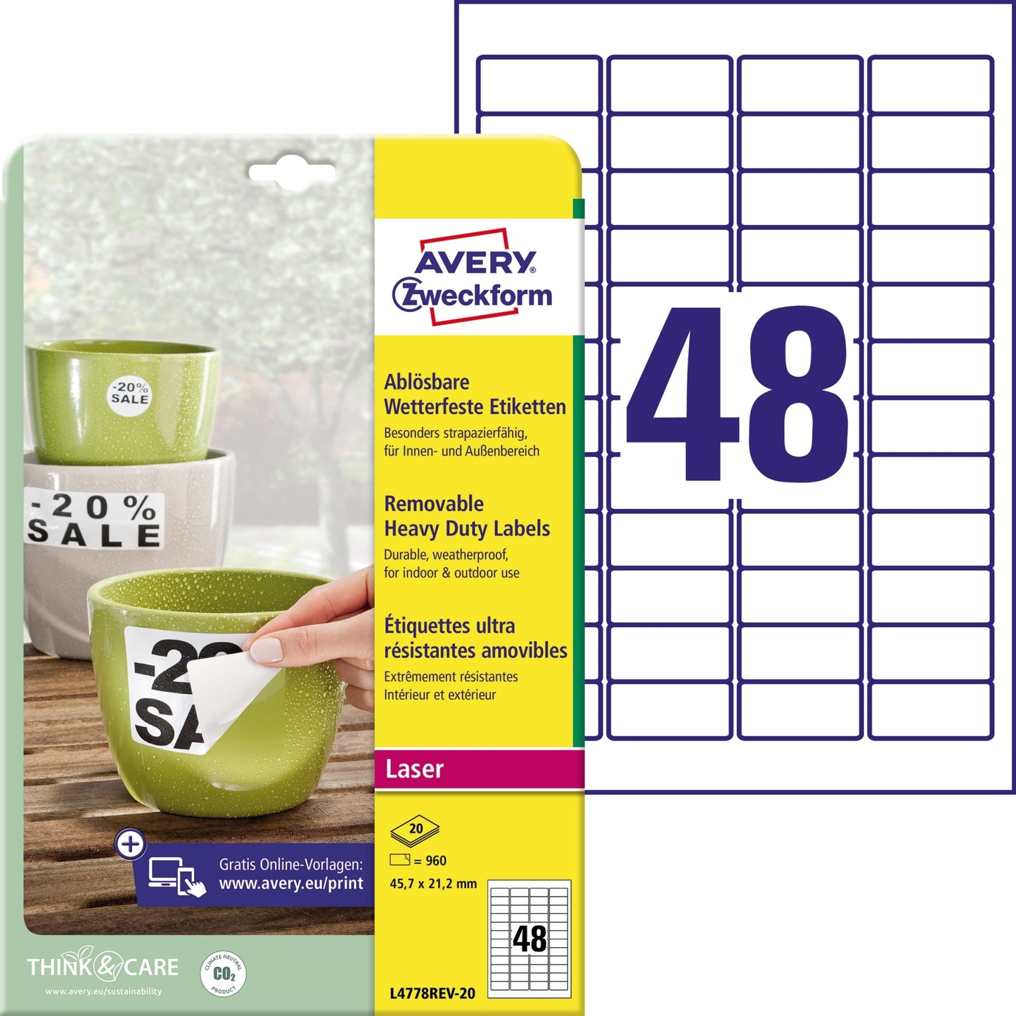 Avery Zweckform Folienetikett 45,7 x 21,2 mm (B x H) weiß 960 Etik./Pack.