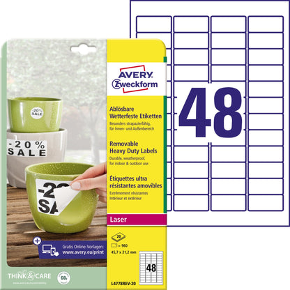 Avery Zweckform Folienetikett 45,7 x 21,2 mm (B x H) weiß 960 Etik./Pack.