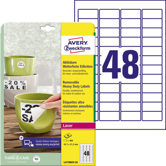 Avery Zweckform Folienetikett 45,7 x 21,2 mm (B x H) weiß 960 Etik./Pack.