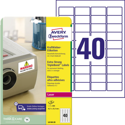 Avery Zweckform Folienetikett 45,7 x 25,4 mm (B x H) weiß 800 Etik./Pack.