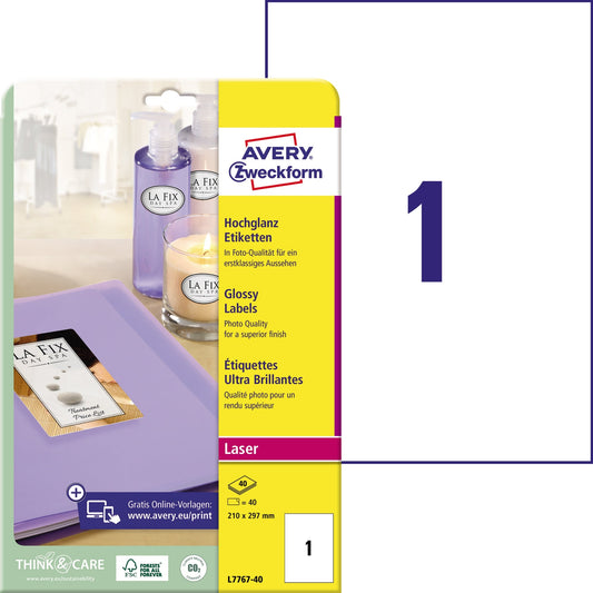 Avery Zweckform Universaletikett 210 x 297 mm (B x H) Papier weiß 40 Etik./Pack.