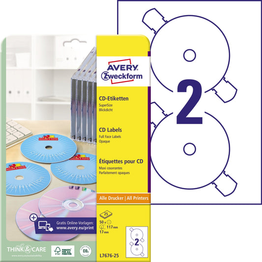 Avery Zweckform CD/DVD Etikett 117mm Papier weiß 50 Etik./Pack.