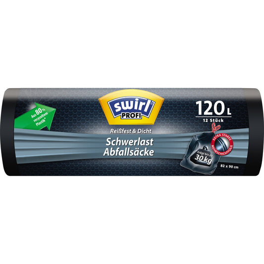 Swirl Müllsack Profi Schwerlast 82 x 90 cm (B x H) 120l Plastik, 80 % recycelt schwarz 12 St./Pack.