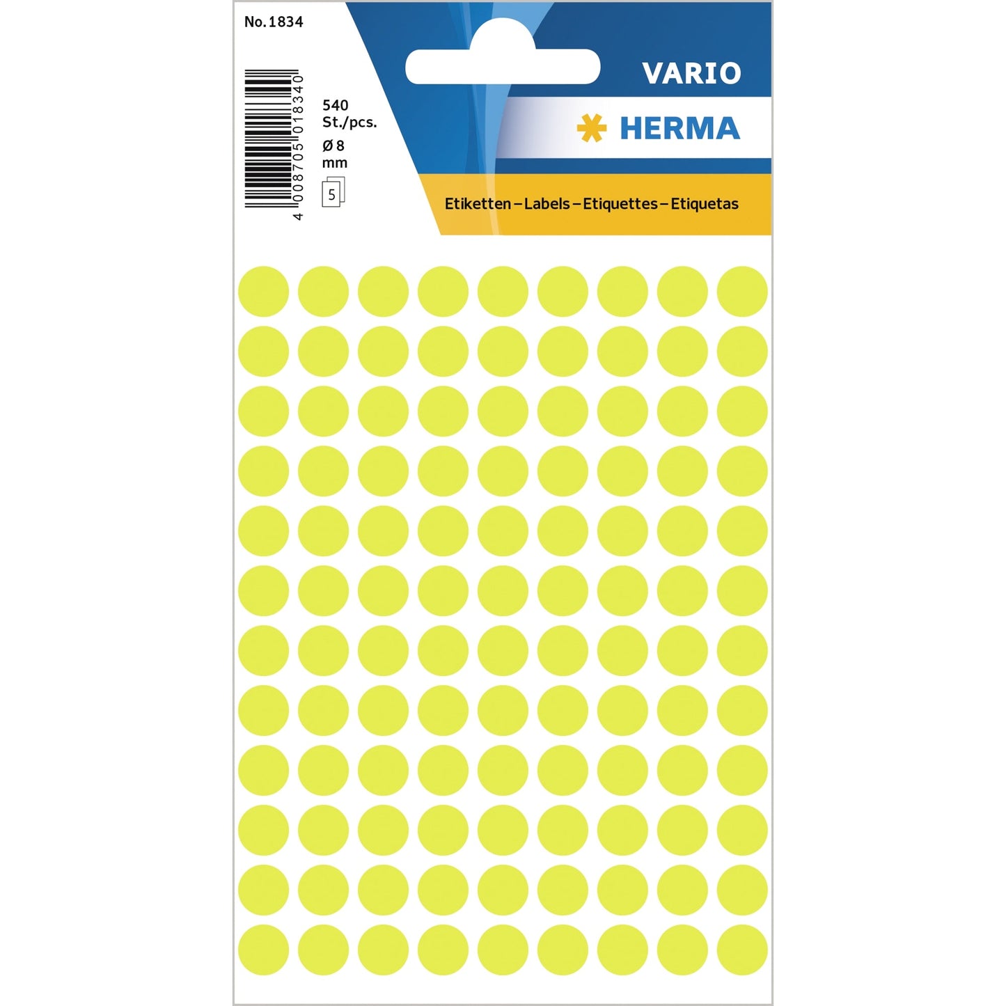 HERMA Markierungspunkt VARIO 8mm Papier leuchtgelb 540 Etik./Pack.